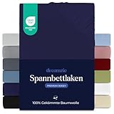 Dreamzie Premium Spannbettlaken 140x200 cm, Spannbetttuch für Dicke Matratzen bis zu 22 cm, Bettlaken 100% Jersey Baumwolle, 150 g/m², Oeko-TEX Zertifiziert - Dunkelblau