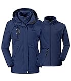 donhobo Damen 3-in-1 Skijacke mit Fleecejacke wasserdichte Regenjacke Outdoorjacke mit Kapuze Abnehmbare Funktionsjacke Warm Winterjacke Doppeljacke Blau L