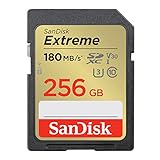 SanDisk Extreme SDXC UHS-I Speicherkarte 256 GB (V30, 180 MB/s Übertragung, U3, 4K UHD Videos, SanDisk QuickFlow-Technologie, wasserdicht, stoßfest, temperaturbeständig)