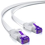 deleyCON 5m Flaches Netzwerkkabel (Cat7 mit 10 Gbit/s) Gigabit LAN - RJ45 Ethernet Patchkabel Verlegekabel Flach - für Internet Switch Router Modem Patchpanel - Weiß