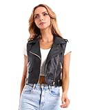 DIASHINY Kurze Kunstlederweste für Damen Slim Revers Ärmellos Biker Slim Fit PU Ärmellose Lederjacke Motorradweste 046 M