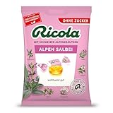 Ricola Alpen Salbei, 75g Beutel Original Schweizer Kräuter-Bonbons mit 13 Schweizer Alpenkräutern & würzigem Salbei, zuckerfrei, 1 x 75g, vegan