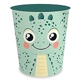 itenga Papierkorb für Kinder mit Tier Motiv - Kawaii Design - rund ca. 11 Liter - Mülleimer fürs Kinderzimmer - stabiler Kunststoff (Dino)