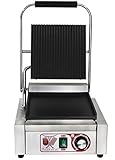 Beeketal 'BKG2' Gastro Kontaktgrill mit Gusseisen Grillpatten (oben gerillt unten glatt) mit Fettauffangschale, Profi Edelstahl Elektrogrill ideal als Panini Grill Maker oder Sandwich Toaster