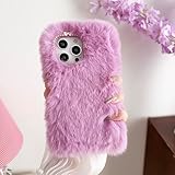 CrazyLemon Kompatibel mit iPhone 16 Pro Max Hülle, Flauschige Plüsch Pelz Design Handyhülle für Frauen Mädchen Kinder Weiche TPU Silikon Rückseite Stoßfeste Winterwarme Hülle - Lila