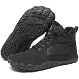 Mishansha Damen Herren Barfußschuhe Winter Warm Gefüttert Winterschuhe Outdoor Rutschfest Barfuss Winterstiefel Bequem Leicht Winterboots mit Zero-Drop Solhe und Breite Zehenbox, Schwarz 41EU