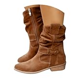 Generisch Stiefeletten Damen Elegant Wildleder Halbstiefel Spitz Cowboystiefel Mit Reißverschluss Kurzstiefel Winterstiefel Halbhohe bequemer Absatz Ankle Boots Halbhoch Westernstiefel Damenstiefel