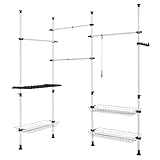 SoBuy FRG38 Teleskop Garderoben System Regalsystem mit 4 Kleiderstange und 3 Körben Kleideraufbewahrungssystem Neu Weiß