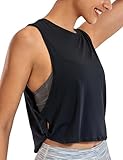 CRZ YOGA Damen Sport Tank Top Ärmelloses Leichte Fitness Crop Top Sommer Yoga Shirt Lässig Oberteile Sporttop Schwarz 34