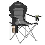 SONGMICS Campingstuhl, klappbar, Klappstuhl, breiter Sitz, hohe Rückenlehne, Outdoor-Stuhl, tragbar, Outdoor-Stuhl, mit Getränkehalter, Handyhalter, Stoff-Organizer, schwarz-grau GCB005BH01