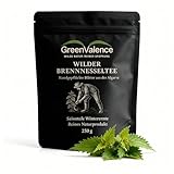 GreenValence Wilder Brennnesseltee - Geschnittene Brennnesselblätter aus Portugal - Handgepflückt & Schonend Getrocknet - Natürliches Kräutertee-Aroma - Premium Qualität aus Wildsammlung (250g)