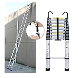 Ausziehbare Leiter 6 m/5 m/3 m/2 m/1 m Teleskopleiter mit 2 abnehmbaren Haken, Mehrzweck-Teleskop-Dachbodenleiter aus Aluminium, tragbare Sicherheitsleiter für Arbeiten im Außen- und Innenbereich