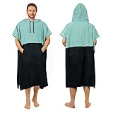 Zingtto Surf-Poncho, Extra Großer, Dicker Handtuch-Poncho für Männer und Frauen mit Kapuzentasche zum Schwimmen am Strand, 47''x37'', Schwarzgrün