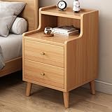 Mid Century Moderner hoher Nachttisch mit Schubladen und offenem Holzregal, stilvoller Nachttisch für Schlafzimmer, Schlafsaal, Wohnzimmer