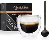 JODORA 4 x Espresso Gläser doppelwandig im Set - Espressotassen Glas inklusive 4 Espressolöffel - Design Espressogläser mit langanhaltenden Thermoeffekt - Hochwertige mundgeblasene Gläser