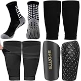 KMOLY Griffige Fußballsocken für Herren, Schienbeinschoner, 2 Paar Schienbeinschoner, 1 Paar Ärmel mit optimierter Tasche, Fußballausrüstungs-Set für Männer und Frauen