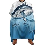 Bluefin Thunfisch Thunnus Friseurumhang, wasserdicht, Haarschneideumhang mit verstellbarem Schnappverschluss, Salon-Umhang, Haarschneide-Zubehör für Männer und Frauen