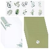 Briefpapier mit Umschlag Set, Naturpapier Schreiben Set mit 10 Umschläge, 10 A5 Briefpapier und 1 Aufkleber, Briefumschlag Briefpapier Set mit Eukalyptus-Zweigen, für Hochzeit, Geburtstag