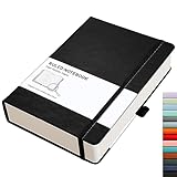 RETTACY Notizbuch A5 liniert - Dickes Tagebuch mit 320 nummerierten Seiten, 1 Rücktasche und hochwertigem Hardcover für Frauen und Männer im Büro oder in der Schule, 14,5 x 21 cm - Schwarz