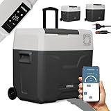 Arebos Kompressor Kühlbox mit Rollen 47 Liter | Elektrische Gefrierbox mit APP & Smart-Steuerung | Mobile Kühltruhe mit USB-Anschluss | bis -20 °C | 12/24 V 230V | für Auto,LKW,Camping,Boot,Wohnmobil