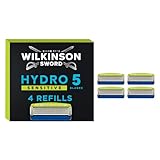 Wilkinson Sword - Hydro 5 Sensitive Rasierer für Männer, 4 Ersatzklingen, Feuchtigkeitsspendende Gel-Pools und Hautschutzbügel