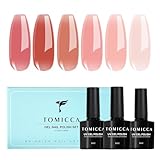 TOMICCA UV Nagellack Set, 6 Farben Transparent Rosa Nude Gel Nagellack, Natur Gellack Soak-Off UV LED Manicure Gel Lacquer Varnish für Nagelstudio DIY Home, 8ml