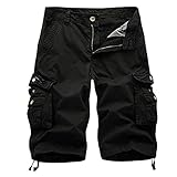 WANGTIANXUE Hose Herren Cargo Sommer Baumwolle Cargo Shorts Chino Laufshorts Einfarbig Locker Cargohose mit Taschen Sommerhose Regulär Fit Sporthose Elastischer Bund Freizeithose für Männer