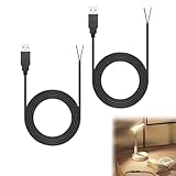 Rakiuty 2 Stück 2 m Langes USB Pigtail, 2 Adriges USB 2.0 Kabel, 2-poliger Blanker Draht mit Offenem Ende, 2 m Langes USB Steckerkabel, 5 V 2 A USB Stecker Stromkabel