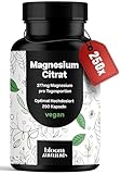 Magnesiumcitrat Kapseln hochdosiert – 250 Kapseln mit 377 mg Magnesium pro Tagesportion, laborgeprüft, vegan & produziert in Deutschland