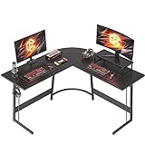 CubiCubi Gaming Tisch Eckschreibtisch 120 x 120 cm, Schreibtisch l Form für Büro, Pc Ecktisch Computertisch Mit Monitorständer und Schubladen, Platzsparend, Einfach zu Montieren Eck Tisch, Schwarz