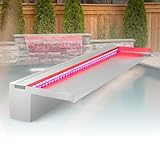 LONGRUN Edelstahl Wasserfall Überlauf, APP Kontrolle Multi-Farben LED-Licht Draussen Pool Brunnen, Koi Teich Wasserfälle Brunnen Kit für Garten Terrasse Pool Dekoration-90x20x10cm