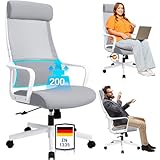 MELOKEA Bürostuhl Ergonomisch, Schreibtischstuhl mit Verstellbarer Kopfstütze, Bürostuhl 200 kg, Gasdruckfeder Klasse 4, Breites Sitzkissen, Lendenwirbelstütze, Mesh Stuhl, EN 1335 Computerstuhl, Grau