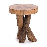 DESIGN DELIGHTS HOLZTISCH Teak 40 mit Gestell aus Holz Stämmen | 41x34cm, Teakholz | Beistelltisch, Dreibeintisch, Telefontisch, Pflanzenhocker, Teaktisch