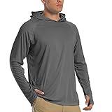 TACVASEN Herren Sonnenschutz Hoodie Sommer Atmungsaktiv Langarmshirts UPF 50+ mit Kapuze, Dunkel Grau, XL
