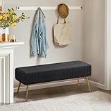 Ckaff Sitzbank Flur Flurbank 113.5cm, Esszimmerbank, Bettbank Schlafzimmerbank, Fußbank, Polsterbank, Schminkbank Schuhbank mit Metallbeinen aus Samt für Schlafzimmer Wohnzimmer Flur, Schwarz