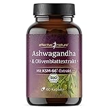 Ashwagandha KSM-66 Extrakt mit Olivenblatt Extrakt - Bio - 600 mg Ashwaganda Extrakt pro Tagesdosis - 60 vegane Kapseln