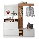 MILANO Kompaktgarderobe in Weiß, Wildeiche Optik - Modernes Flurgarderoben Set mit Spiegel für Ihren Eingangsbereich - 177 x 195 x 32 cm (B/H/T)