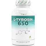 L-Tyrosin - 240 vegane Kapseln - Extra hochdosiert mit 1300 mg pro Tagesportion - Reine Aminosäure aus pflanzlicher Fermentation - Laborgeprüft - Vegan - Hochdosiert