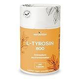 L-Tyrosin vegan | 800 mg pro Kapsel | 180 Kapseln | hochdosiert | proteinogene Aminosäure ohne Zusätze | in der Papierdose