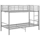 Hommdiy Etagenbett Metall 90×200 cm Stockbett Hochbett Metallbett Bettgestell Doppelstockbett Schlafzimmerbett Jugendbett mit Lattenrost Grau, 28791