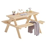 Bellabino Inny Kindersitzgruppe für 4 Kinder – Kindertisch mit 2 Bänken – Sitzbank Outdoor – Picknicktisch aus Kiefer, unbehandelt – Kinderbank für Garten – Kinder Gartenmöbel, Gartentisch ab 2 Jahren