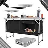 24MOVE® Campingküche Praia faltbar, höhenverstellbarer Campingschrank Alu Reiseküche mit Arbeitsplatte und Staufächern, Outdoor Camping inkl. Tragetasche