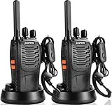 Walkie Talkie PMR446 Lizenzfrei, professionelles Funkgerät, 16 Kanäle, extrem große Reichweite, Walkie Talkie mit VOX Freisprechfunktion, inklusive Kopfhörer und USB Ladegerät (schwarz, 1 Paar)