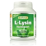 L-Lysin, 450 mg, hochdosiert, 120 Kapseln, vegan - wichtige und essentielle Aminosäure. OHNE künstliche Zusätze, ohne Gentechnik.