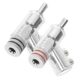 GARIOUANS 2 Stück Gewinkelte Vergoldete Bananenstecker ohne Löten Stabile Lautsprecherkabel steckverbinder mit Rhodium beschichtung Kompatibel für Verstärker und Hifi Audio Systeme