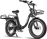 HITWAY BK6S Plus E-Bike mit 48V 25Ah Akku und 90-200km Reichweite, 20 Zoll Fat Tire City-Elektrofahrrad mit Doppeltem Gepäckkorb, 250W Motor 25km/h, 7-Gang Schaltung