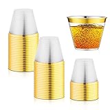 Delamiya 50 Stück Sektgläser Plastik 255ml, Wiederverwendbar Trinkbecher Plastikbecher Mit Goldrand, für Party Hochzeit Picknick Geburtstag Strand Camping