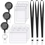 Ausweishülle mit Band Set, 6 Stück Transparente Kartenhülle mit 3 Einziehbarem Schlüsselanhänger Badge Holder Karten für Studenten Mitabeiter Arzt