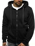 OZONEE Herren Kapuzenpullover Sweatjacke Sweatshirt Farbvarianten Kapuzenjacke Kapuzenpulli mit Reißverschluss Langarm Hoodie Sport Style Casual Fitness Training Basic 02B SCHWARZ M