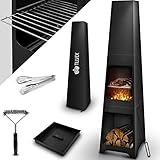 tillvex Terrassenofen mit Grillfunktion | Gartenkamin aus Stahl | Feuerstelle Gartenofen mit Abdeckung BBQ Grillrost Schürhaken Grillzange Bürste Typ 1